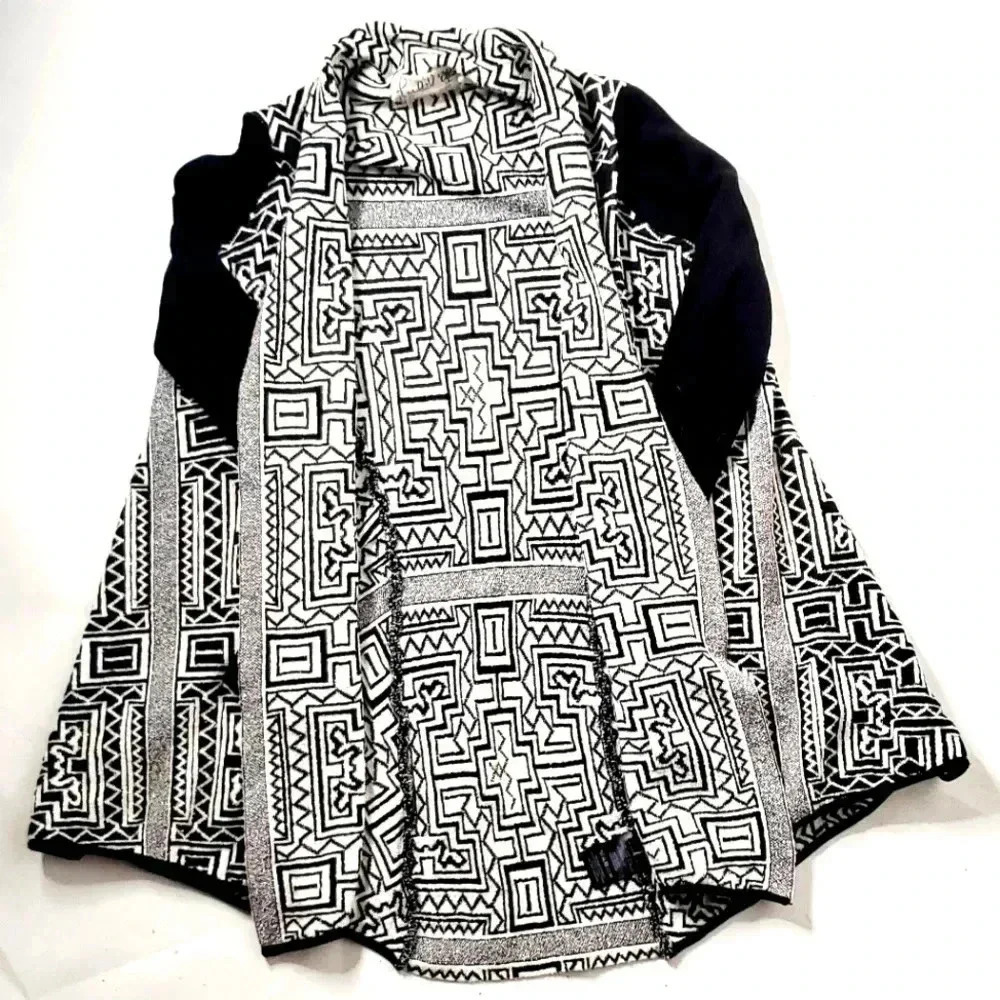 Field Flower Anthropologie Jaquared Stamped Sz Small  OpenCardigan  Blac…